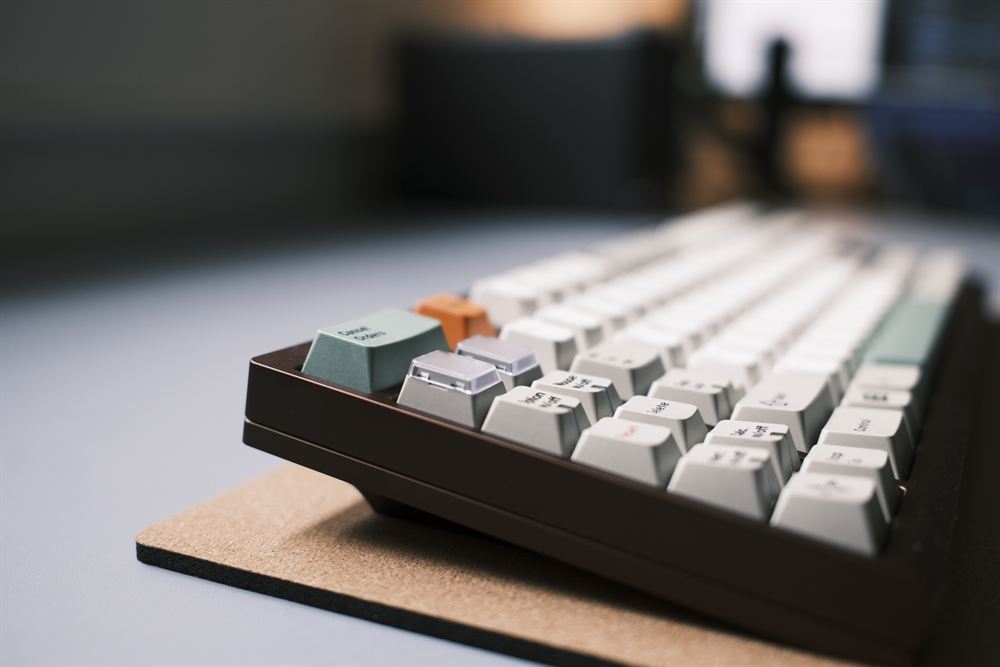 Diversity TKL — chocolate-brown winkeyless board with GMK 9009-style caps and orange PANIC